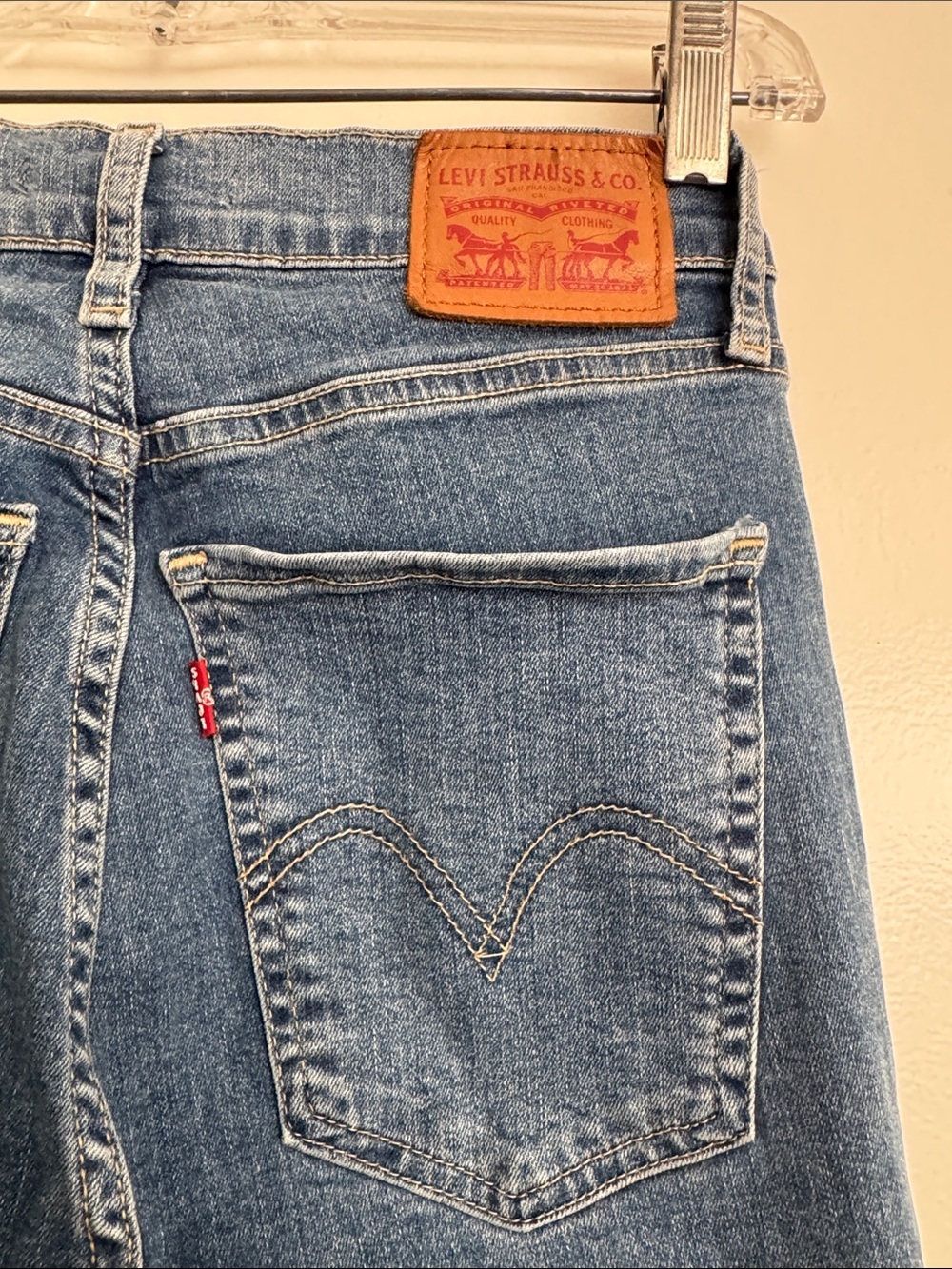 Levi's Women's Light Blue High-Rise Super Skinny Denim Jeans with Leather Patch